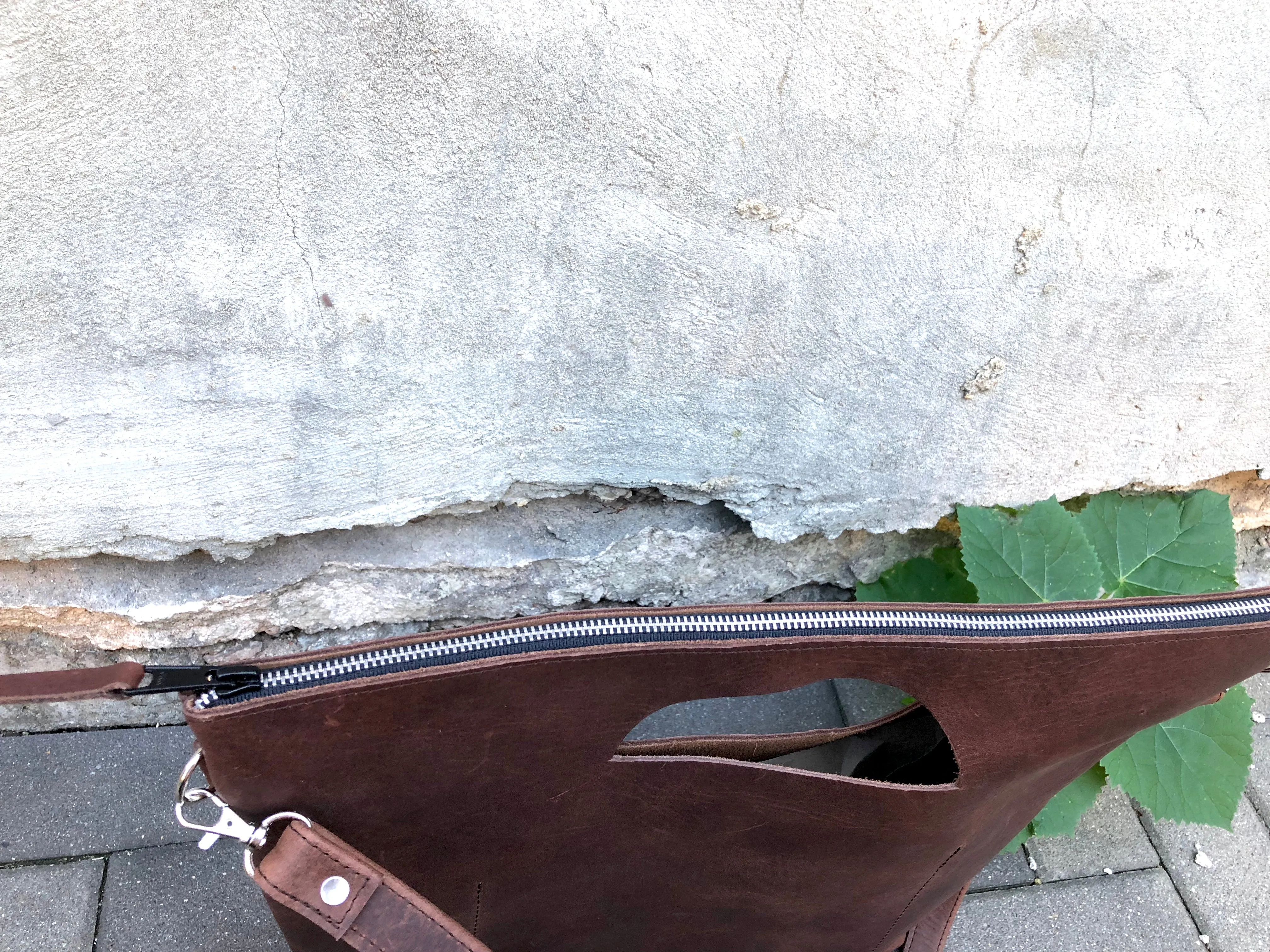 Tall crossbody leather tote bag Unique handmade purse