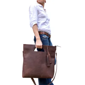 Tall crossbody leather tote bag Unique handmade purse