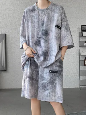 Tie-Dye Casual T-shirt Shorts Men's Sweat Suit