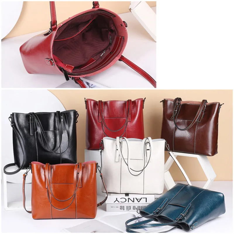 Top Grain Leather Tote Bag Vintage Genuine Natural Leather Work Shoulder Bag Crossbody Bag Anniversary Gift For Women