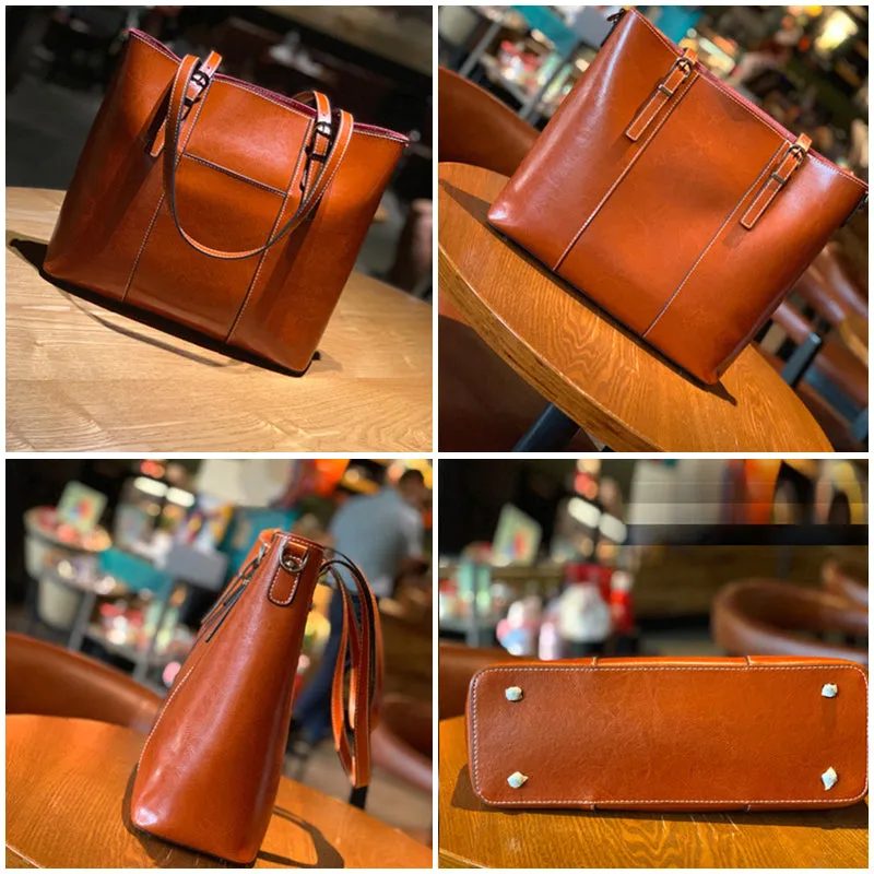 Top Grain Leather Tote Bag Vintage Genuine Natural Leather Work Shoulder Bag Crossbody Bag Anniversary Gift For Women