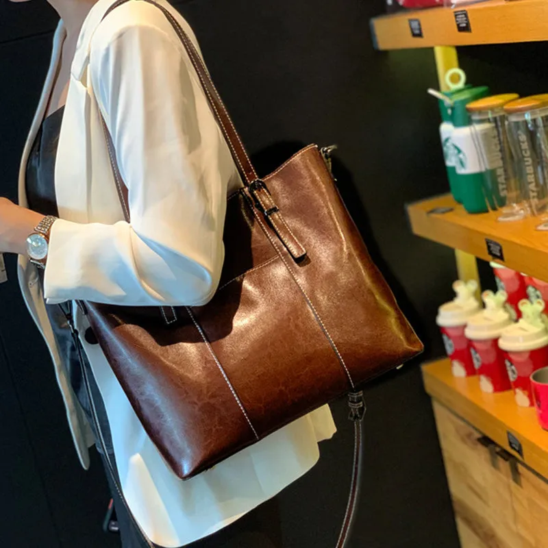 Top Grain Leather Tote Bag Vintage Genuine Natural Leather Work Shoulder Bag Crossbody Bag Anniversary Gift For Women