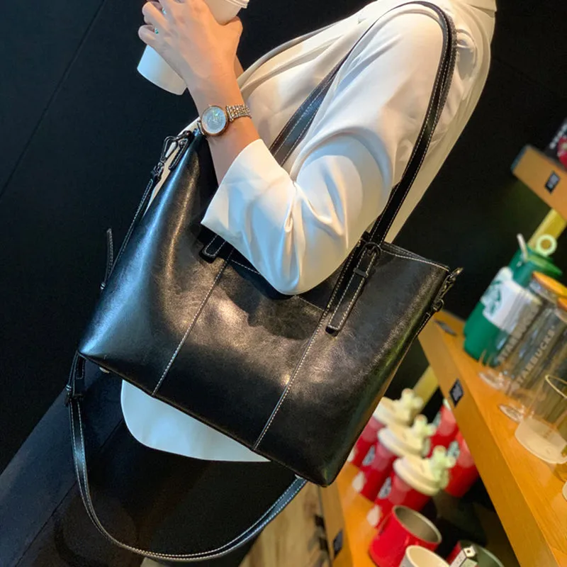 Top Grain Leather Tote Bag Vintage Genuine Natural Leather Work Shoulder Bag Crossbody Bag Anniversary Gift For Women