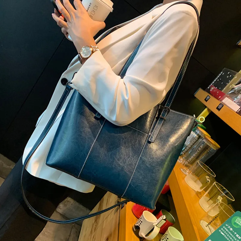 Top Grain Leather Tote Bag Vintage Genuine Natural Leather Work Shoulder Bag Crossbody Bag Anniversary Gift For Women