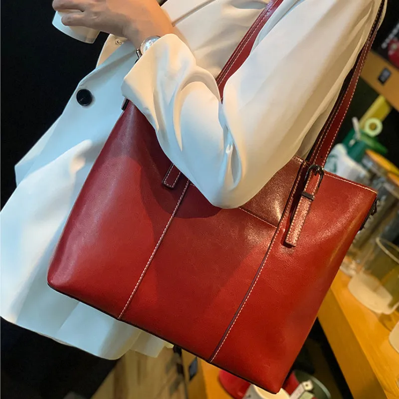 Top Grain Leather Tote Bag Vintage Genuine Natural Leather Work Shoulder Bag Crossbody Bag Anniversary Gift For Women