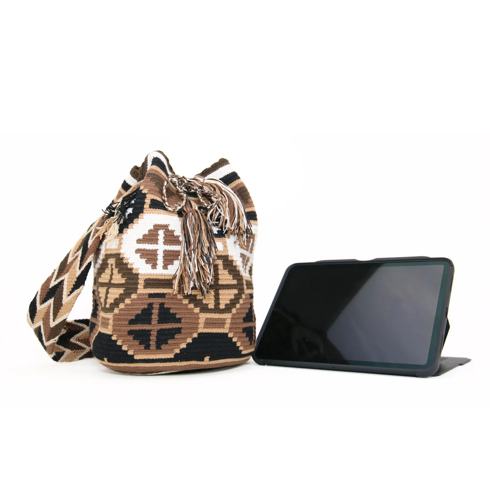 Tote White and Brown w/ Flower Design
