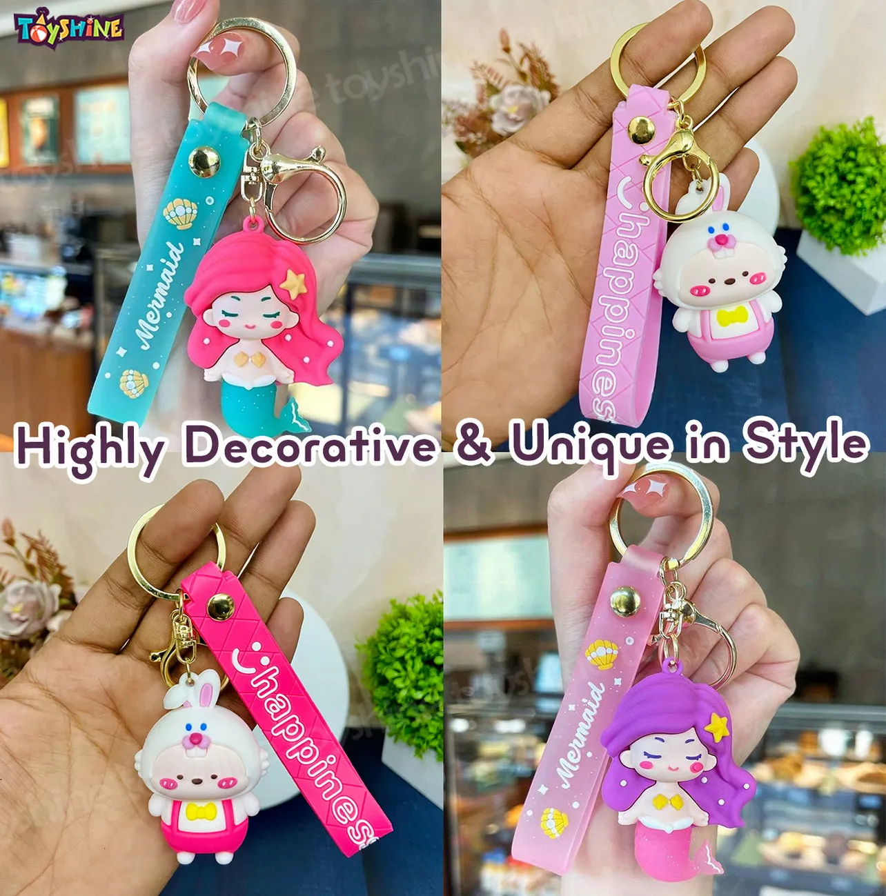 Toyshine 3 Set Mermaid with Unicorn Cartoon Figure Kawaii Keychains with Holder Accessories, Backpack Car Key Chain for Boy Girl - Model F