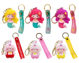 Toyshine 3 Set Mermaid with Unicorn Cartoon Figure Kawaii Keychains with Holder Accessories, Backpack Car Key Chain for Boy Girl - Model F