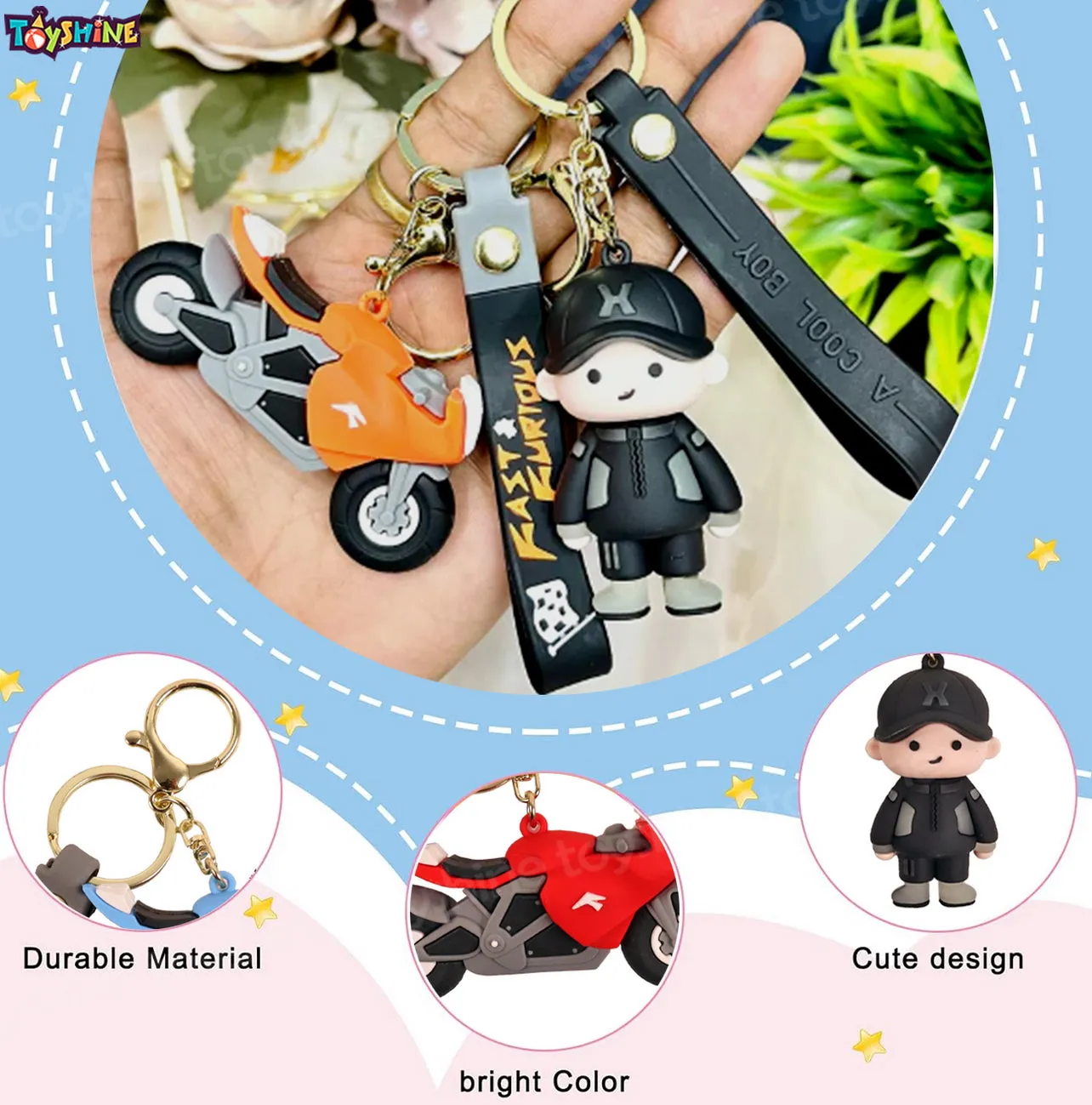 Toyshine 6 Pc Cute keychain Kawaii Cartoon Keychains with Holder Accessories, Backpack Car Key Chain for Boy Girl -Model B