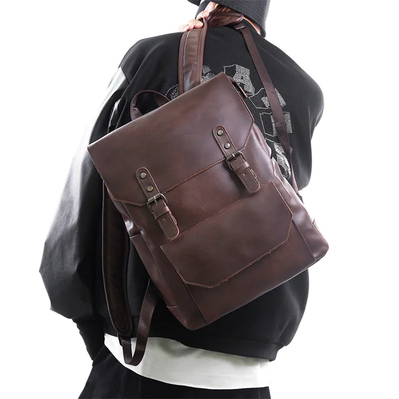 Unisex Vintage Glossy Zipper Buckle Large Capacity Travel Backpacks