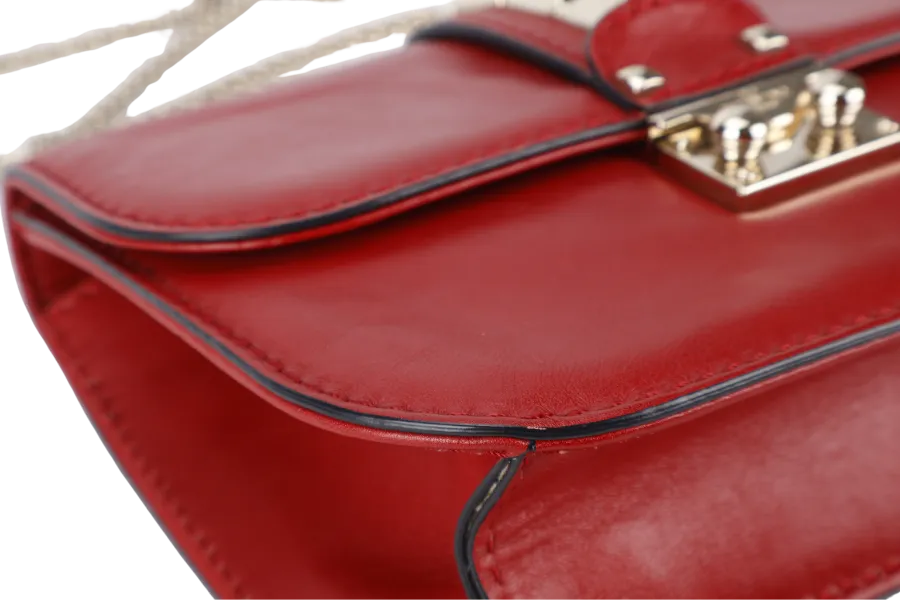 VALENTINO GARAVANI LOCK MINI RED LEATHER SHOULDER BAG WITH DUST COVER