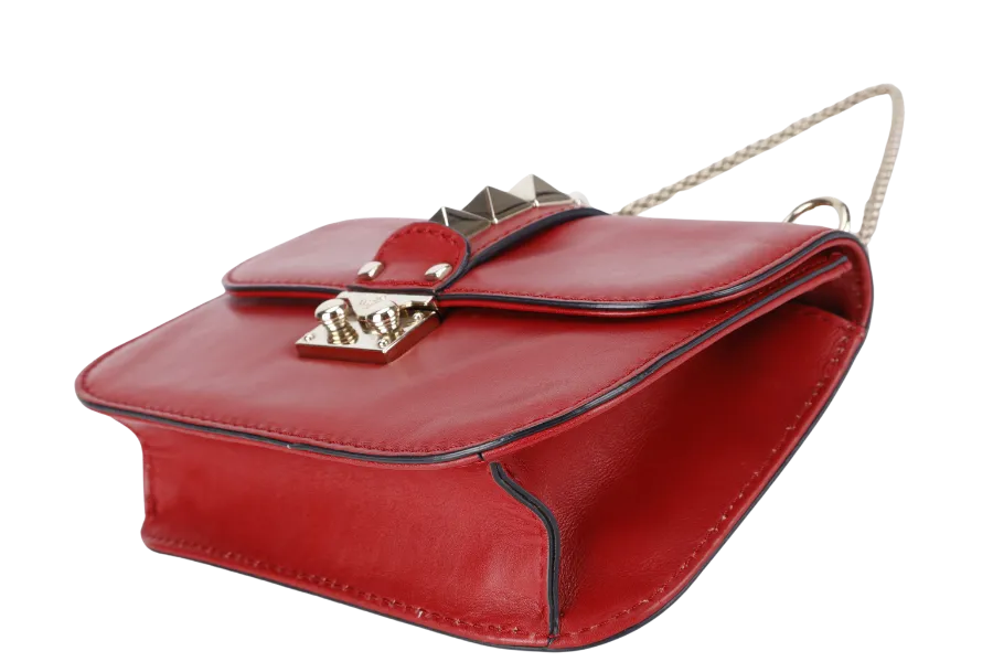 VALENTINO GARAVANI LOCK MINI RED LEATHER SHOULDER BAG WITH DUST COVER