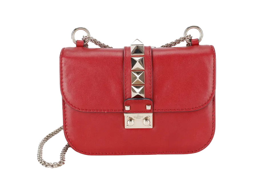 VALENTINO GARAVANI LOCK MINI RED LEATHER SHOULDER BAG WITH DUST COVER