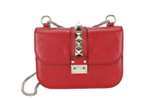 VALENTINO GARAVANI LOCK MINI RED LEATHER SHOULDER BAG WITH DUST COVER