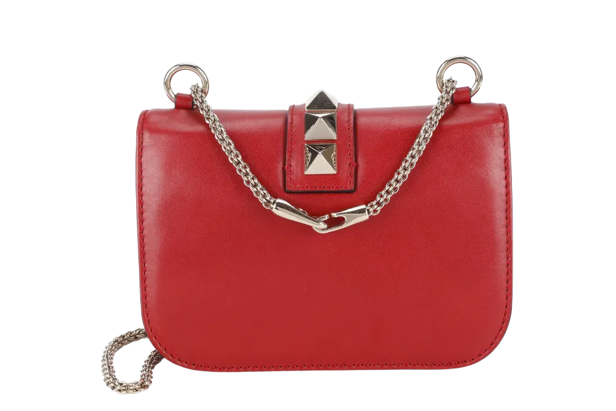 VALENTINO GARAVANI LOCK MINI RED LEATHER SHOULDER BAG WITH DUST COVER