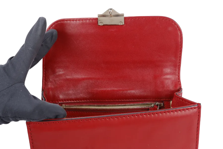 VALENTINO GARAVANI LOCK MINI RED LEATHER SHOULDER BAG WITH DUST COVER