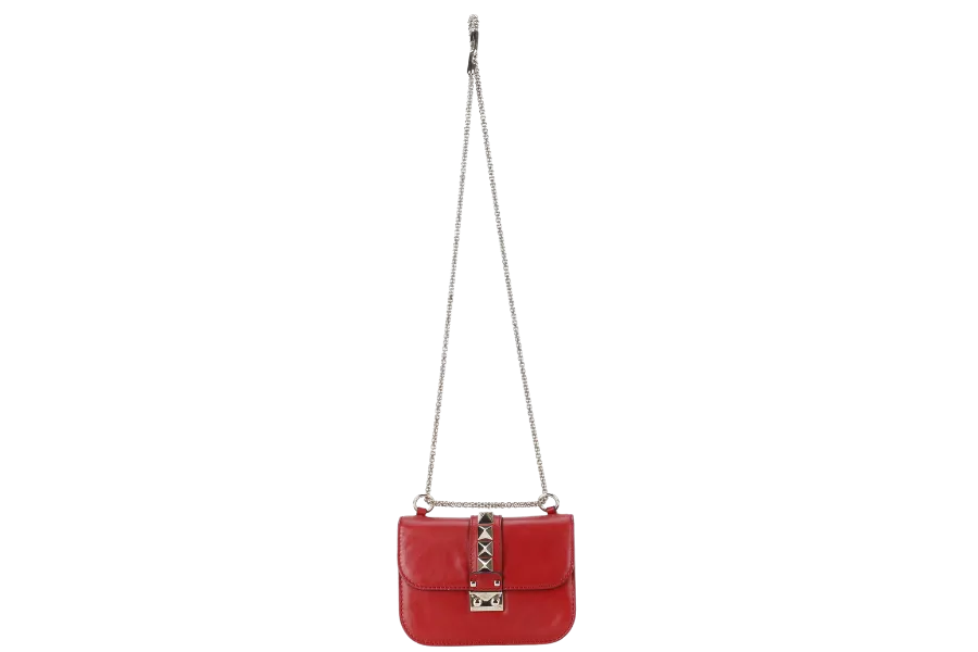 VALENTINO GARAVANI LOCK MINI RED LEATHER SHOULDER BAG WITH DUST COVER