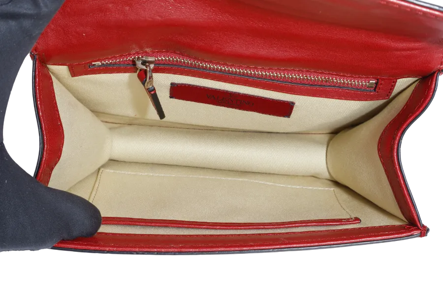 VALENTINO GARAVANI LOCK MINI RED LEATHER SHOULDER BAG WITH DUST COVER