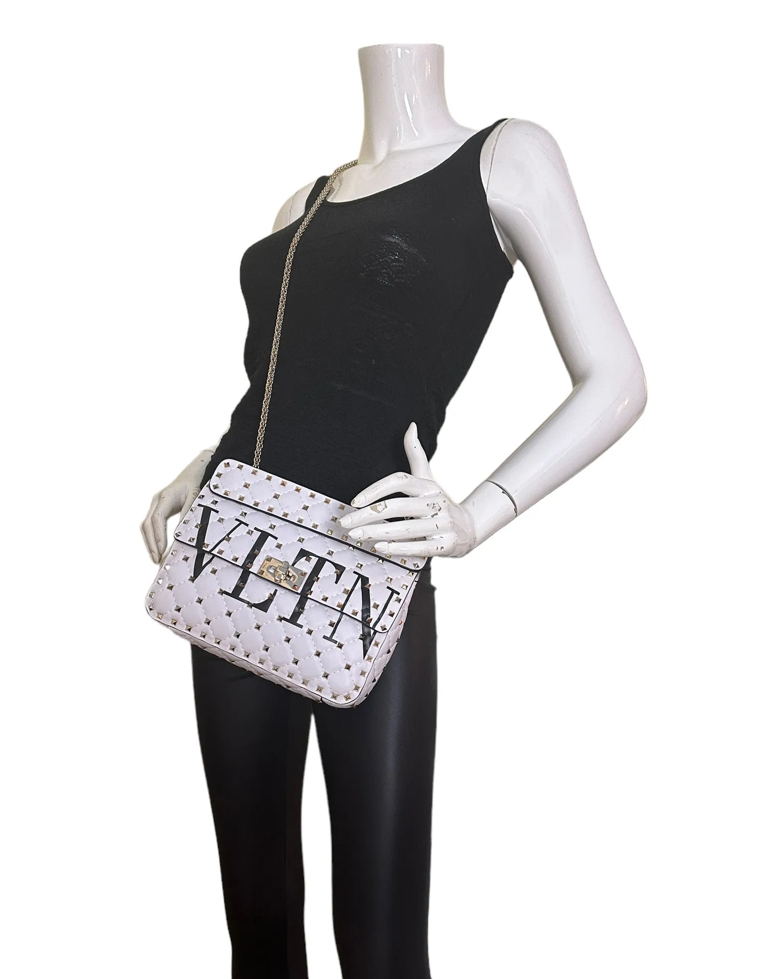 Valentino White VLTN Rockstud Spike Crossbody Bag
