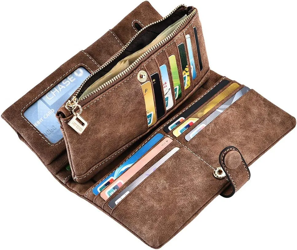 Vegan Leather Clutch for Women, Large Capacity Bifold Wallet