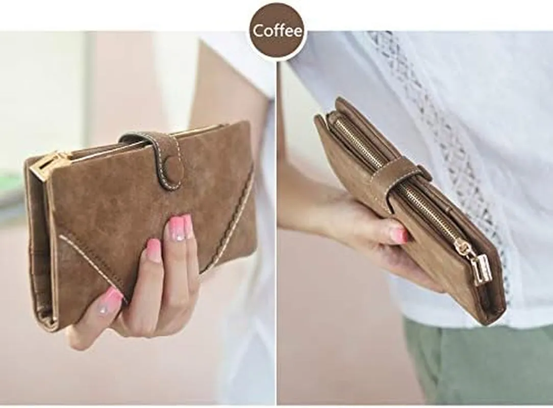 Vegan Leather Clutch for Women, Large Capacity Bifold Wallet