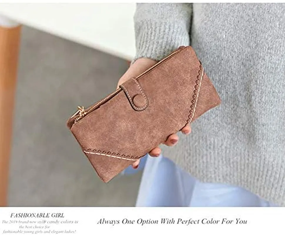 Vegan Leather Clutch for Women, Large Capacity Bifold Wallet