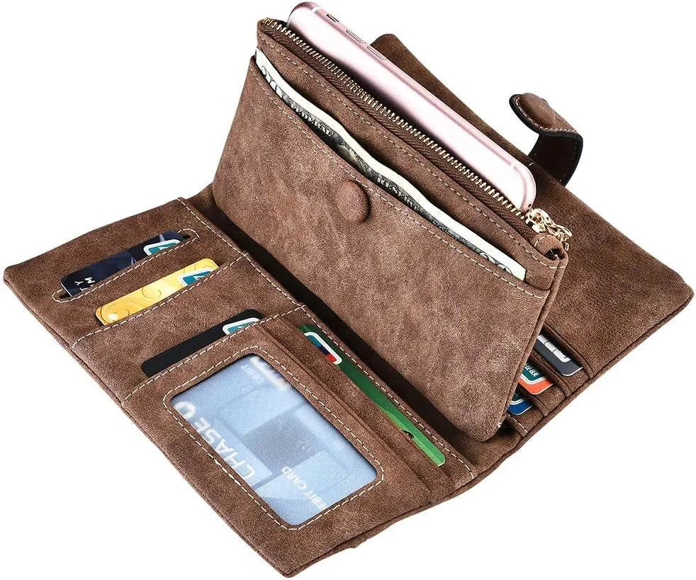 Vegan Leather Clutch for Women, Large Capacity Bifold Wallet
