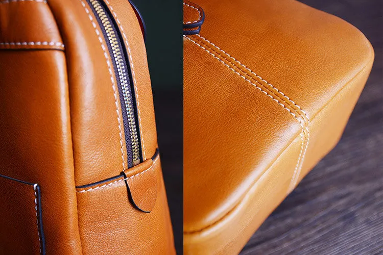 Vegetable Tanned Brown Leather Backpack, Shoulder Bag, Satchel Bag, School Backpack D009