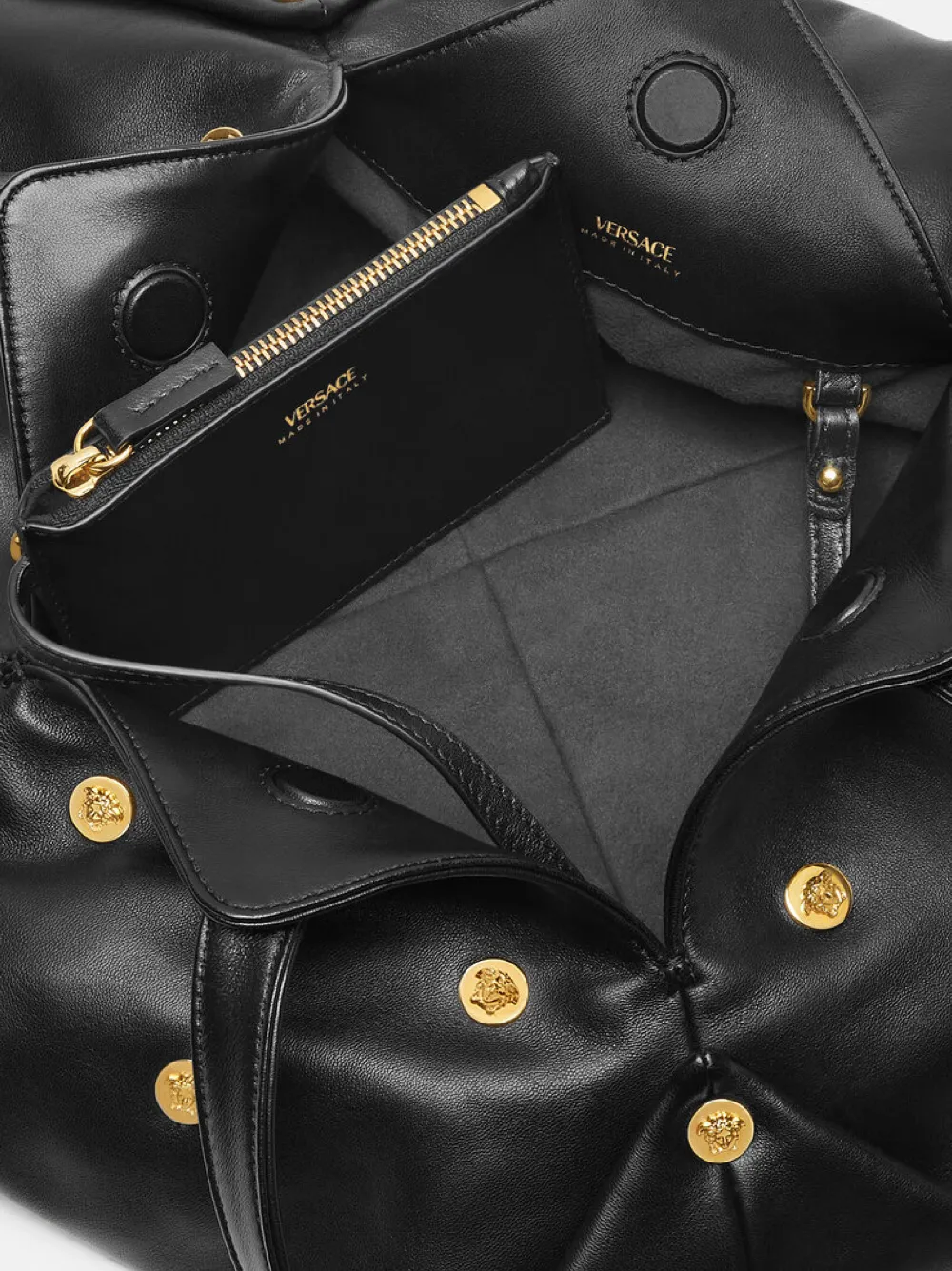 Versace Protea Shoulder Lamb Leather Bag in Black/Gold