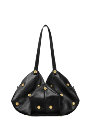 Versace Protea Shoulder Lamb Leather Bag in Black/Gold