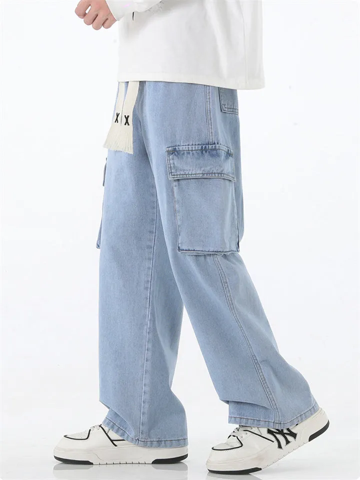 Vintage Baggy Multi-Pocket Straight-Leg Jeans for Men