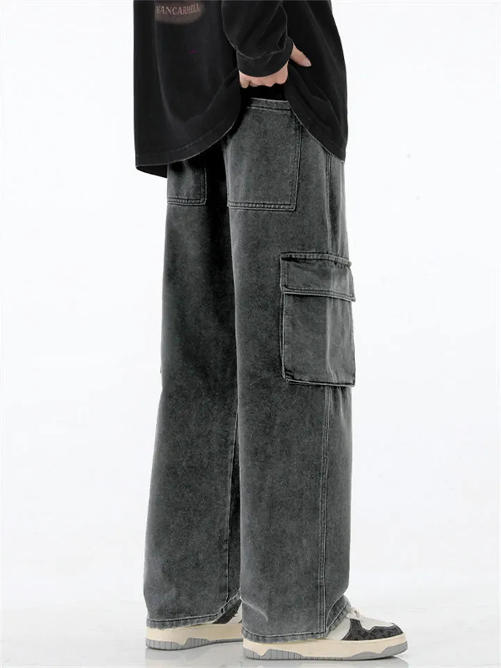 Vintage Baggy Multi-Pocket Straight-Leg Jeans for Men