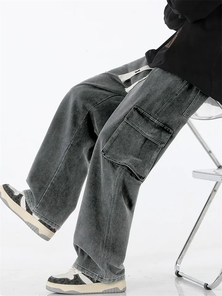 Vintage Baggy Multi-Pocket Straight-Leg Jeans for Men