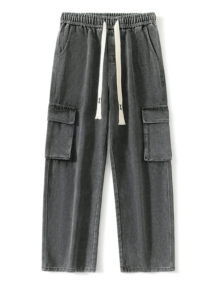 Vintage Baggy Multi-Pocket Straight-Leg Jeans for Men