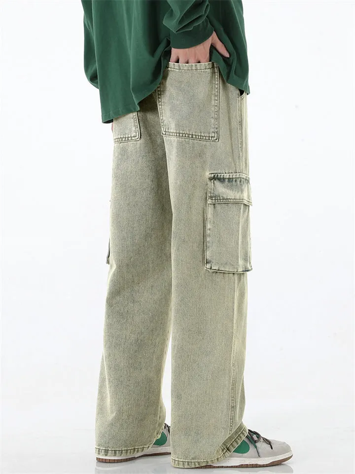 Vintage Baggy Multi-Pocket Straight-Leg Jeans for Men
