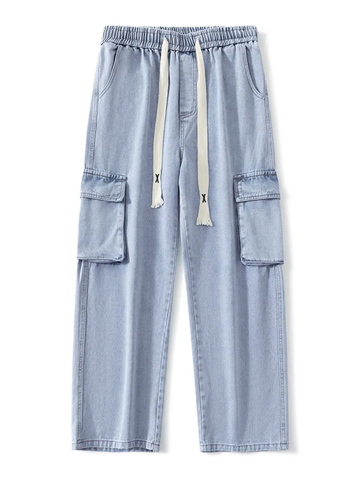 Vintage Baggy Multi-Pocket Straight-Leg Jeans for Men