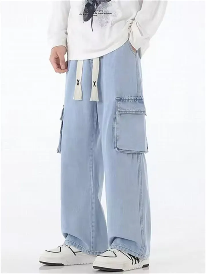 Vintage Baggy Multi-Pocket Straight-Leg Jeans for Men