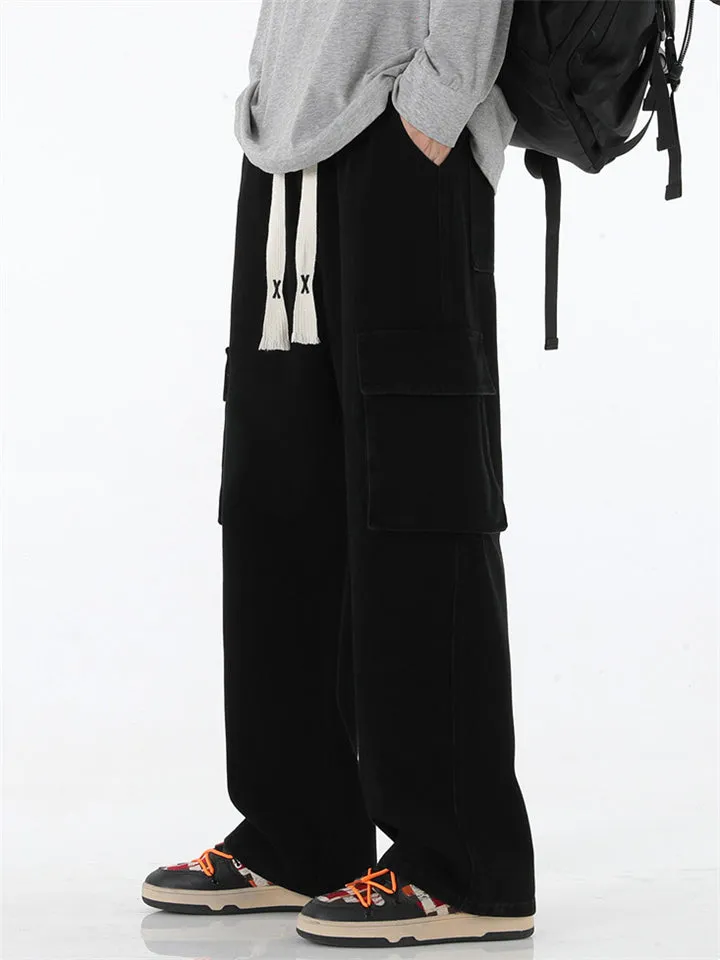 Vintage Baggy Multi-Pocket Straight-Leg Jeans for Men