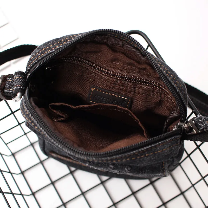 Vintage Mens Blue Denim Mini Phone Shoulder Bags Denim Phone Crossbody Bag for Women
