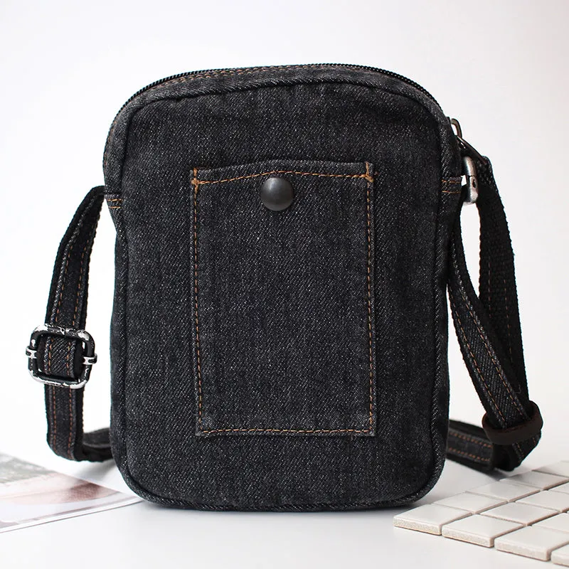 Vintage Mens Blue Denim Mini Phone Shoulder Bags Denim Phone Crossbody Bag for Women