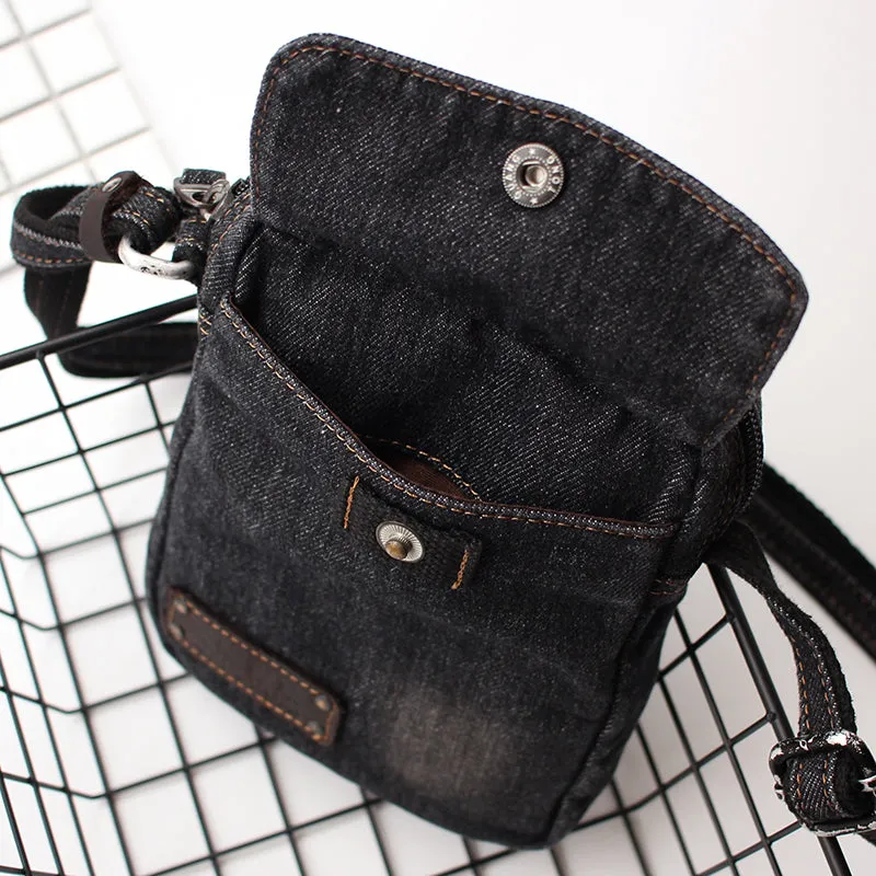 Vintage Mens Blue Denim Mini Phone Shoulder Bags Denim Phone Crossbody Bag for Women