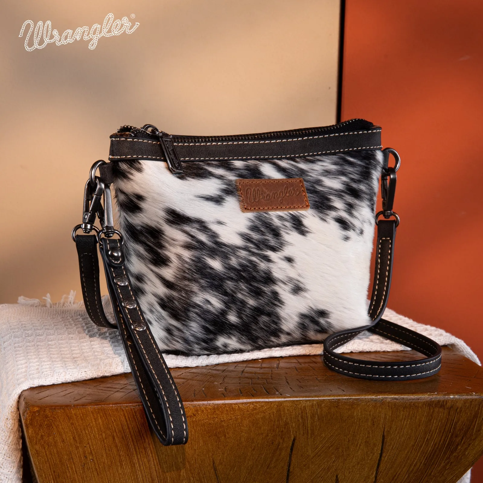 WG169-1812  Wrangler Genuine Hair-On Cowhide Crossbody - Black