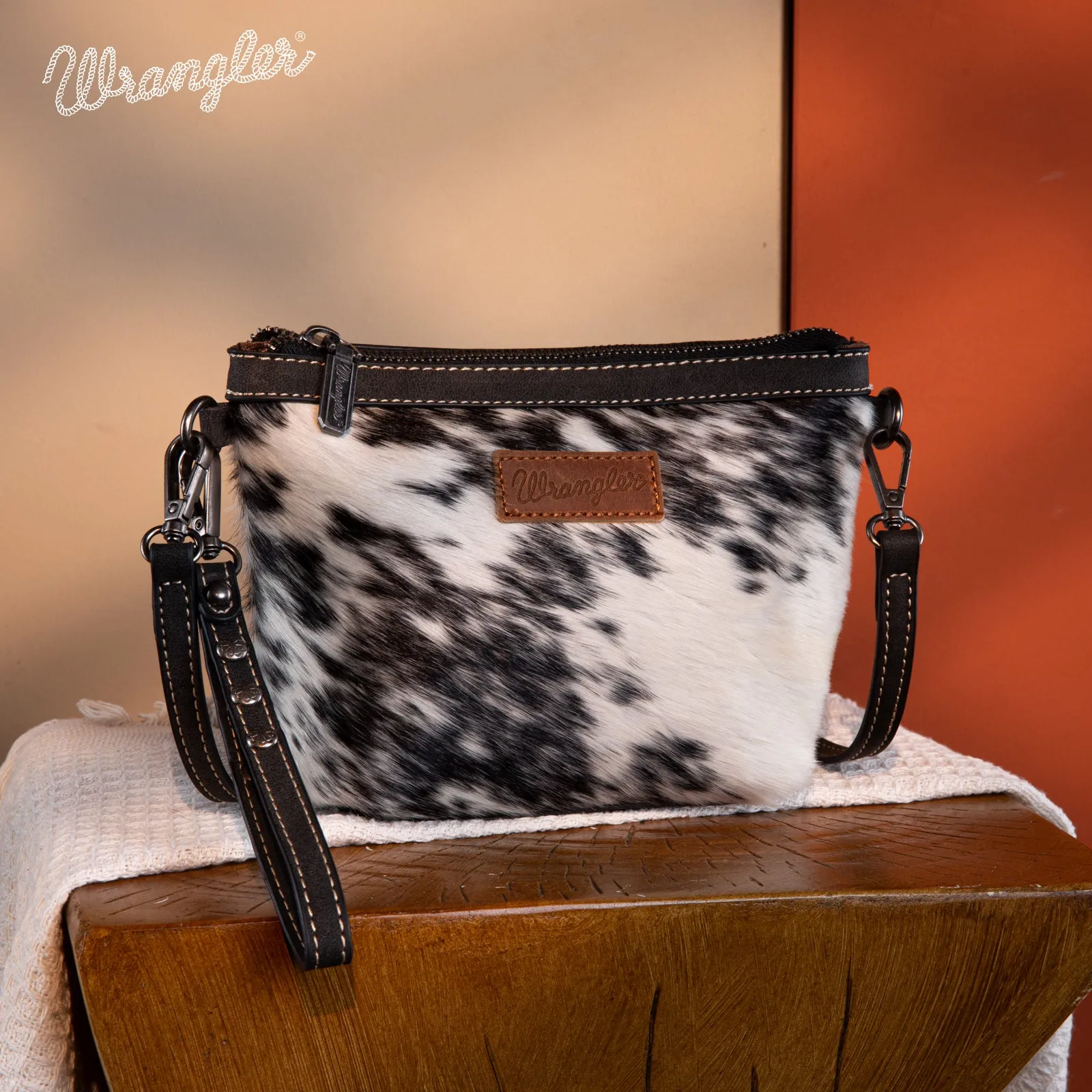 WG169-1812  Wrangler Genuine Hair-On Cowhide Crossbody - Black