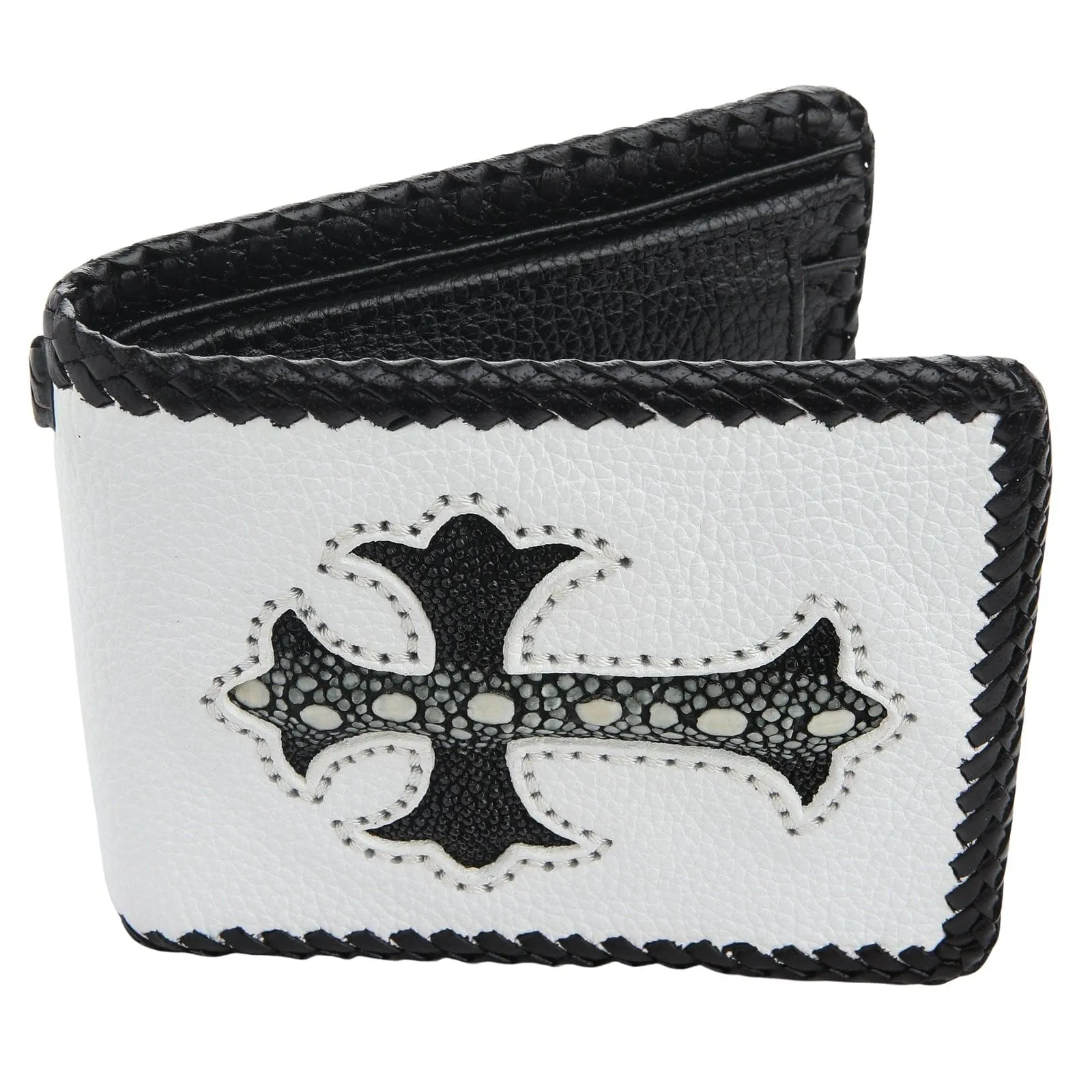 White Stingray Cross Genuine Leather Biker Wallet