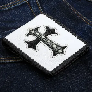 White Stingray Cross Genuine Leather Biker Wallet