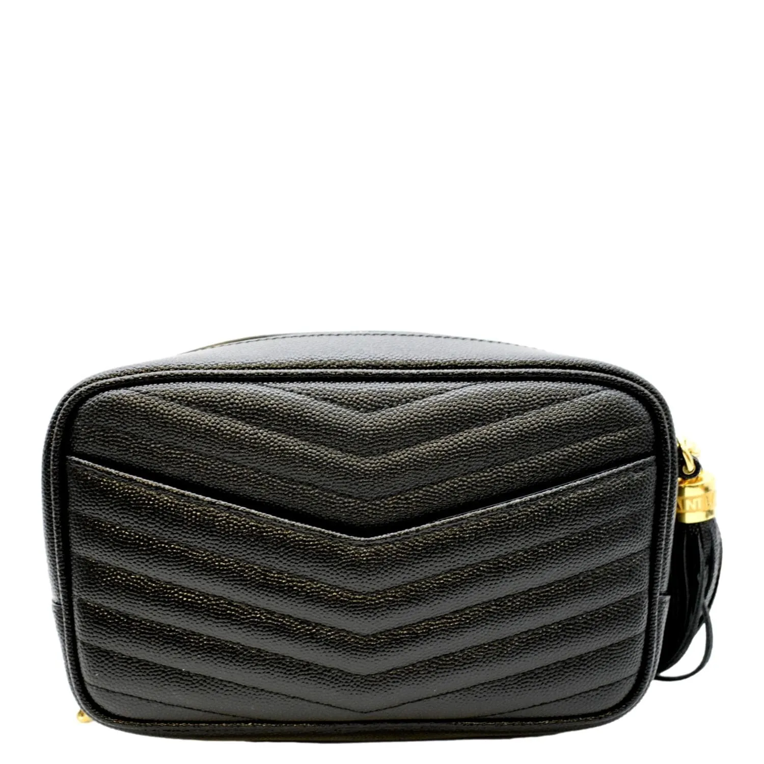 YVES SAINT LAURENT Lou Chevron Leather Camera Crossbody Bag Black
