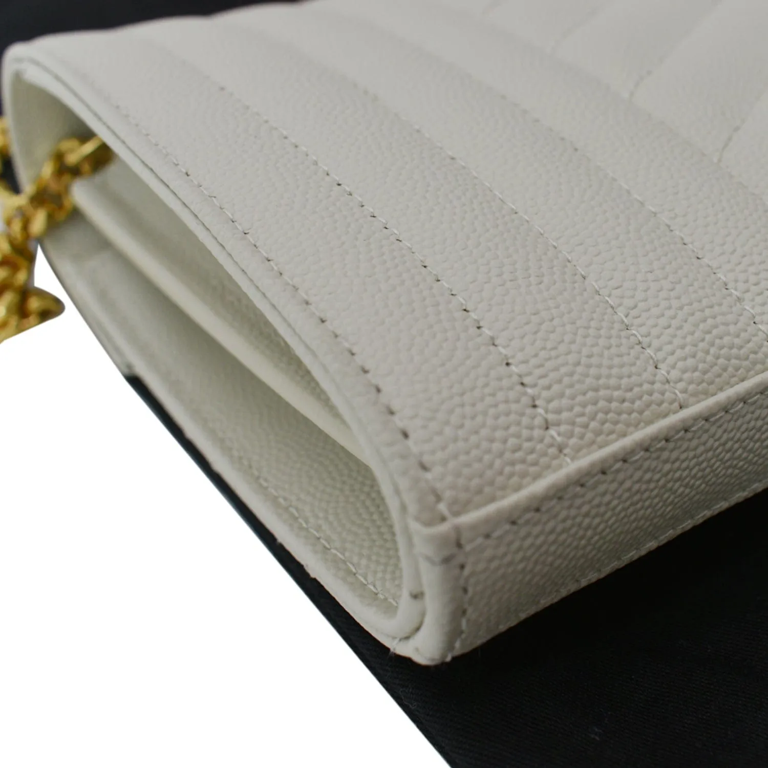 YVES SAINT LAURENT Mix Matelassé Small Grain De Poudre Chain Wallet Crossbody Bag Cream