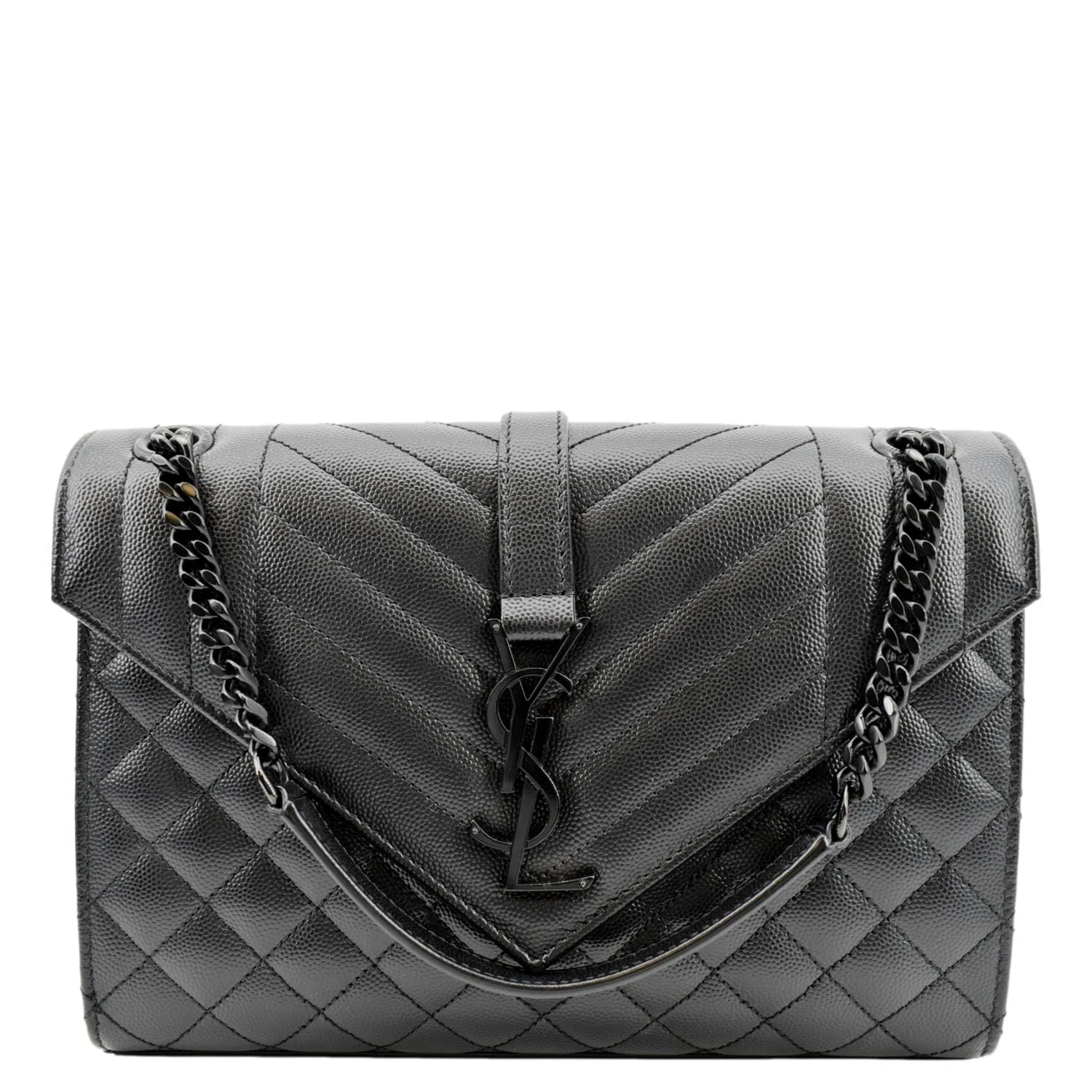YVES SAINT LAURENT Small Envelope Matelassé Leather Shoulder Bag Black