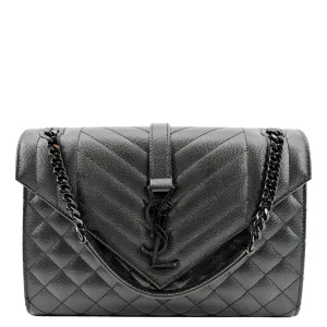 YVES SAINT LAURENT Small Envelope Matelassé Leather Shoulder Bag Black