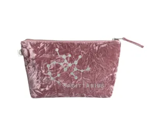 Zodiac Pink Crushed Velvet Large Makeup Bag -  Sagittarius